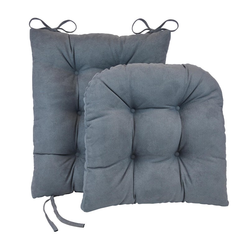 Klear Vu Omega Non-Slip Rocking Chair Cushion Set, Assembled in USA, Thick Padding & Tufted Design, Includes Seat Pad & Back Pillow with Ties, 17x17 Inches, 2-Piece Set, Twillo Bluestone - Image 1